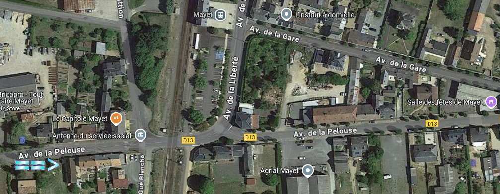 2024 Google Earth view of the Gare de Mayet, Sarthe, France